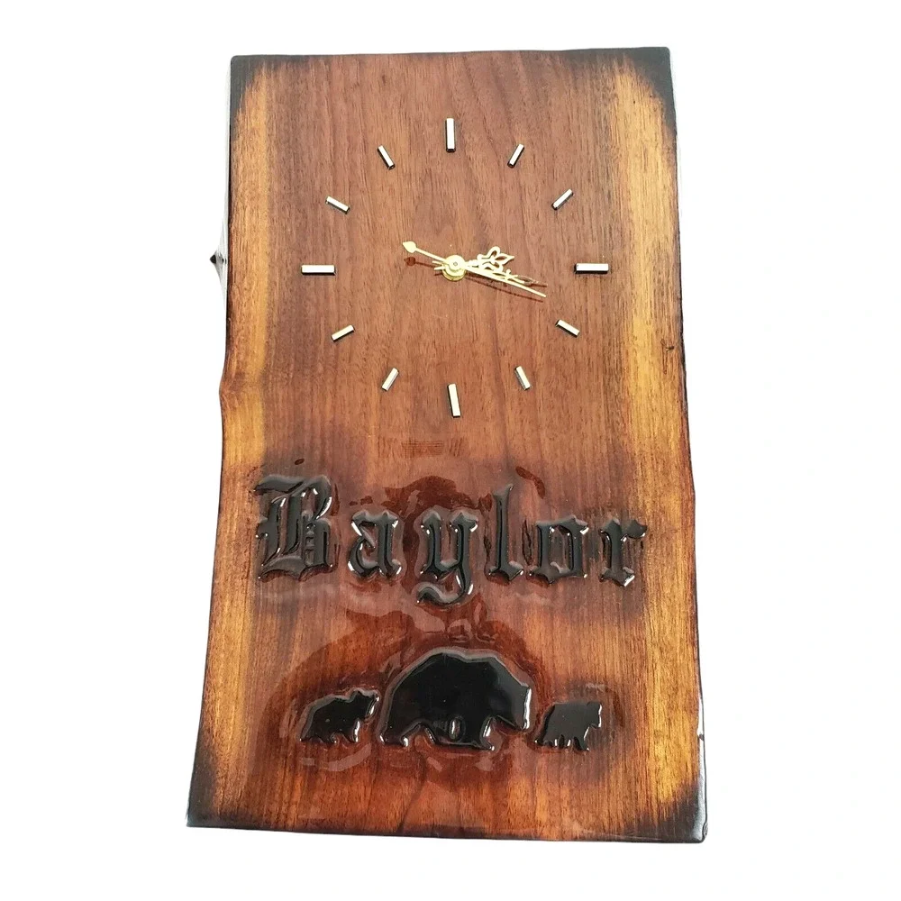 Baylor University Brown Rectangular Handmade Wooden Clock DOESN'T WORK